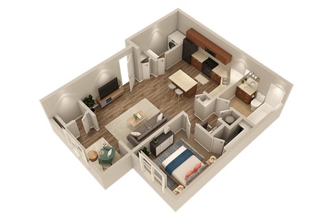 Floor plan for 1 bed, 1 bath, 727 sqft